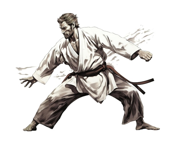 Foto desenhando atleta de aikido isolado em fundo branco gerado por ia