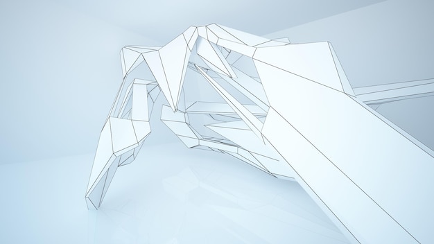 Foto desenhando o interior branco arquitetônico abstrato de uma casa minimalista com grandes janelas 3d