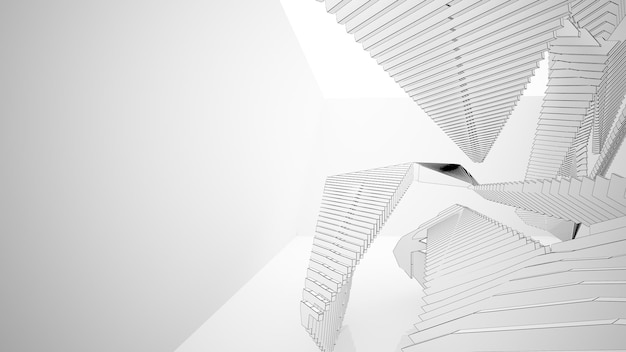 Foto desenhando o interior branco arquitetônico abstrato de uma casa minimalista com grandes janelas 3d