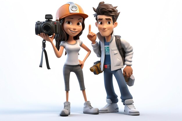 Desenhar personagens 3D representando um fotógrafo e uma modelo