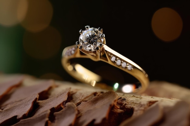 desenhista anel de ouro joia fotografia wit brilhante pedra de cristal generativa ai
