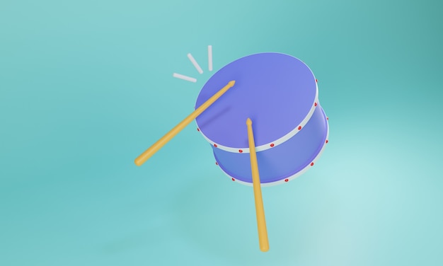 Desenho 3d de renderização de tambor azul