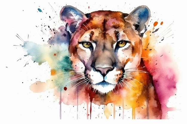 Desenho a aquarela de um puma