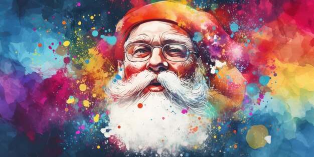 Desenho a aquarela de um retrato de Papai Noel