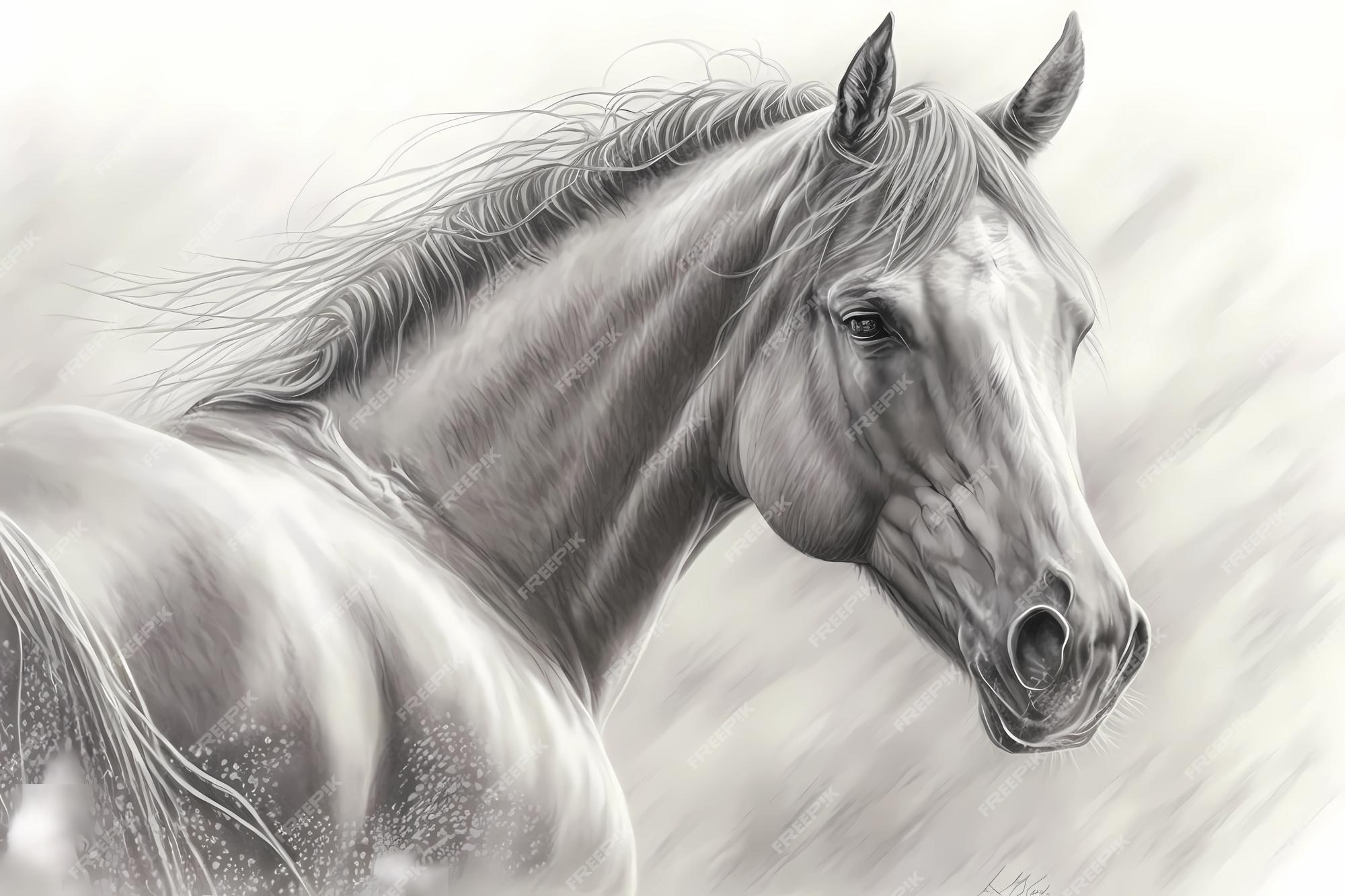 Desenho a lápis realista de um cavalo no papel