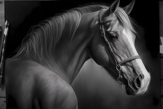 Desenho a lápis realista de um cavalo no papel