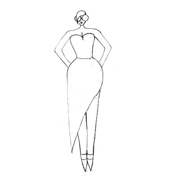 desenho à mão de uma menina em um estilo de moda
