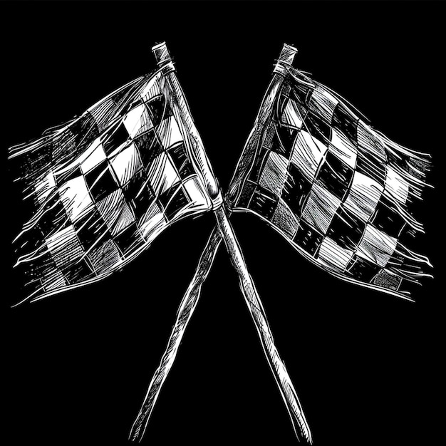 Foto desenho à mão em carvão de duas bandeiras de corrida a xadrez