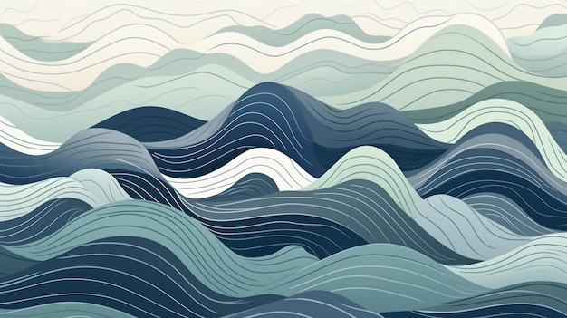 Desenho à mão fundo de onda japonesa abstrata com padrão de onda de linha estilo antigo japonês