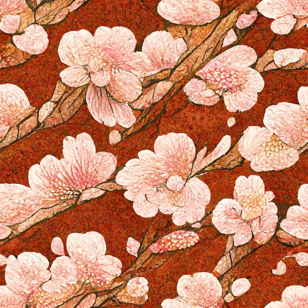 Foto desenho à mão vintage sem costura padrão floral de sakura