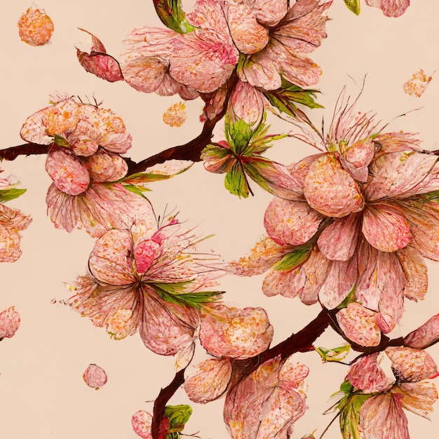 Desenho à mão vintage sem costura padrão floral de sakura