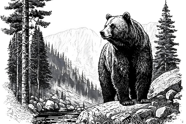 Desenho a tinta detalhado de um urso perfeito para entusiastas da vida selvagem e amantes da natureza