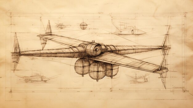 Desenho abstrato apresenta máquina antiga Esboço técnico revela mecanismo antigo