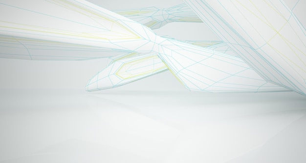 Desenho abstrato branco paramétrico interior Polígono desenho preto ilustração 3D e renderização
