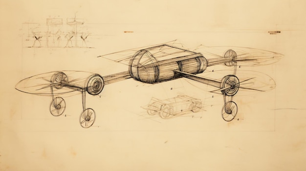 Desenho abstrato captura máquina antiga Esboço técnico revela mecanismo antigo