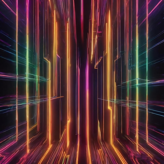 Desenho abstrato com brilho de laser de néon em um fundo escuro ilustração 3D