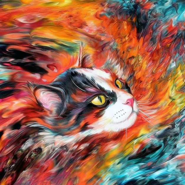 Desenho abstrato de gato Calico gerado por IA