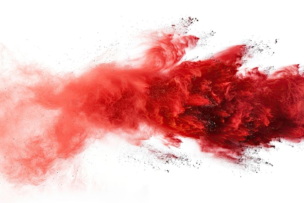 Desenho abstrato de nuvem de pó vermelho contra fundo branco