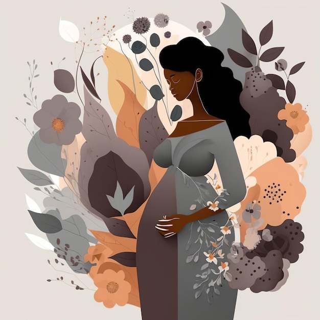 Foto desenho abstrato do dia das mães de uma mãe grávida uma arte feita à mão como estilo plano com flores