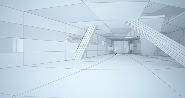 Desenho abstrato espaço público multinível interior branco com janela Polígono preto desenho 3D