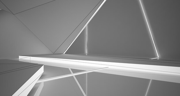 Desenho abstrato ilustração 3D e renderização de espaço público multinível interior branco