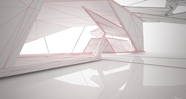 Desenho abstrato ilustração 3D e renderização de espaço público multinível interior branco