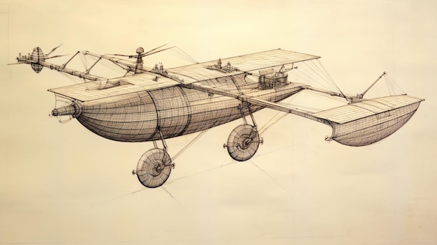 Desenho abstrato mostra máquina antiga Esboço técnico revela mecanismo antigo