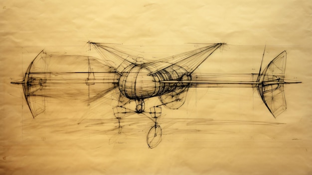 Desenho abstrato retrata um veículo antigo Esboço técnico revela máquinas antigas