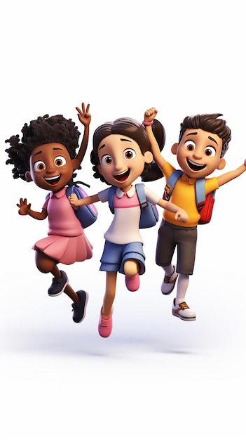 Foto desenho animado 3d 3d render crianças felizes para voltar para a escola