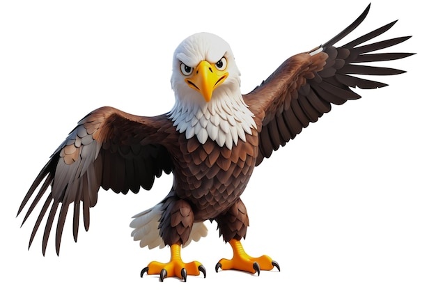 Desenho animado 3D Bald Eagle em fundo branco IA gerativa.