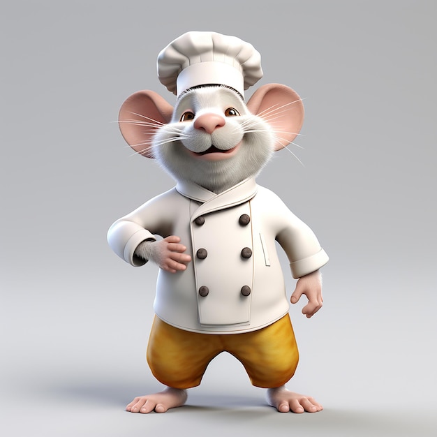 desenho animado 3D de rato chef