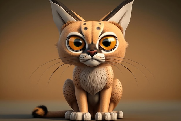 Desenho animado 3D de um gato-gato de olhos grandes