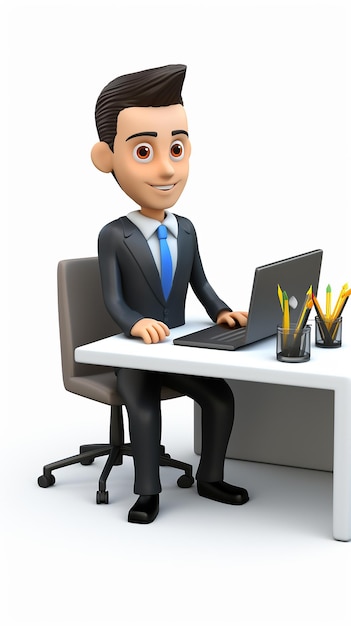 Desenho animado 3D Um empresário no escritório sobre um fundo branco