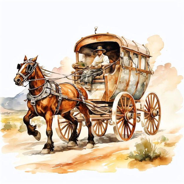 desenho animado a aquarela cowboy montando um cavalo de criação western wild west cowboy ilustração do deserto