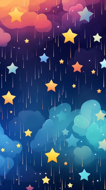 Desenho animado à mão belas estrelas no céu noturno ilustração de fundo