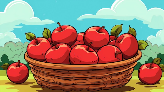 desenho animado à mão ilustração de maçã deliciosa fresca