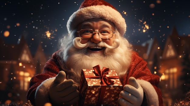 Foto desenho animado ai3d generativo de papai noel com uma expressão de natal alegre e alegre em seu rosto