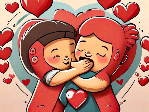 Foto desenho animado coração bonito com mãos abraçando-se