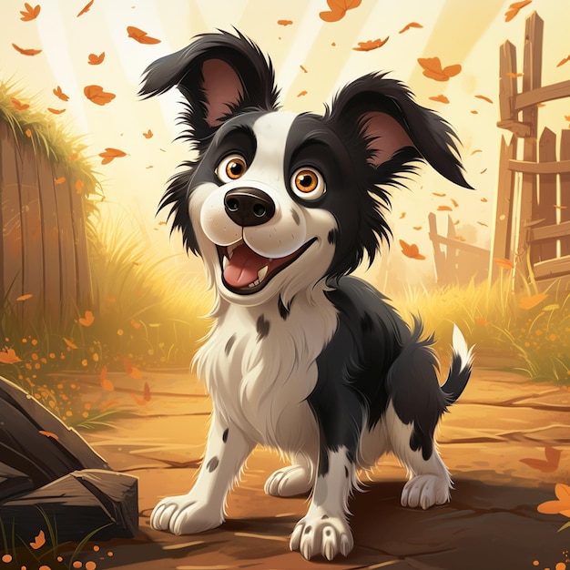 Desenho animado de cão border collie