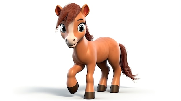 Desenho animado de cavalos de cor castanha bonitos em 3D