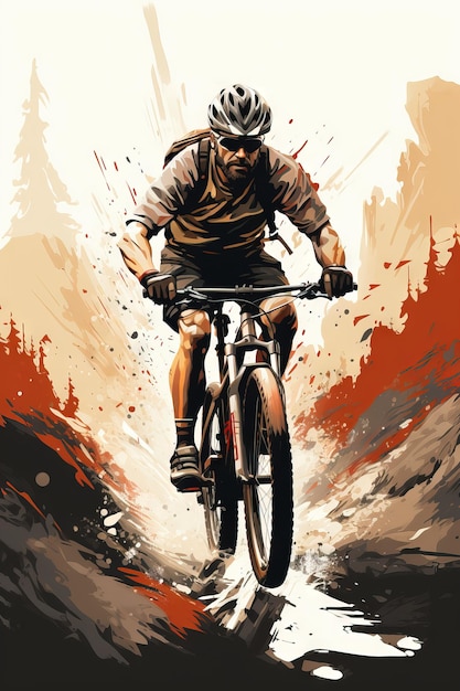 desenho animado de downhill de mountain bike Esportes radicais na natureza fundo branco IA generativa