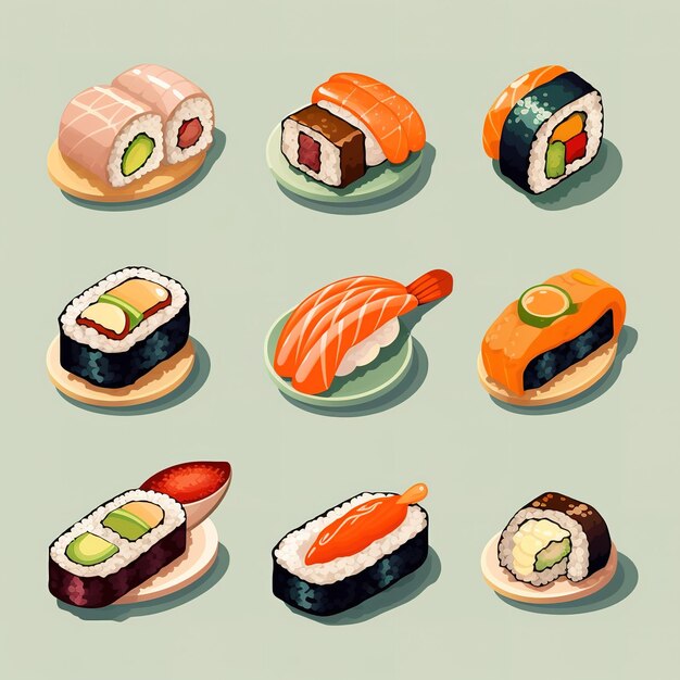 Foto desenho animado de ilustração vetorial plana de sushi