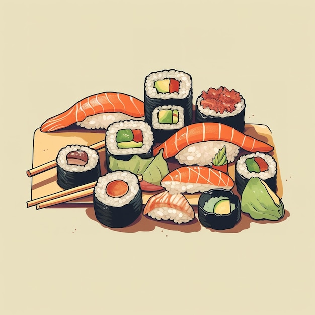 Foto desenho animado de ilustração vetorial plana de sushi