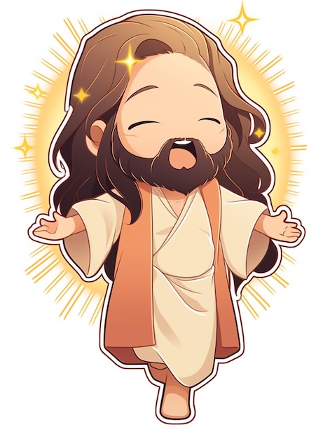 Foto desenho animado de jesus com barba e um starburst generative ai