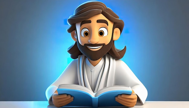 Foto desenho animado de jesus cristo estilo de vida e livro de leitura