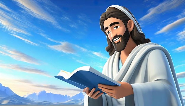 Desenho animado de Jesus Cristo estilo de vida e livro de leitura