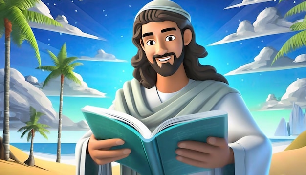 Desenho animado de Jesus Cristo estilo de vida e livro de leitura