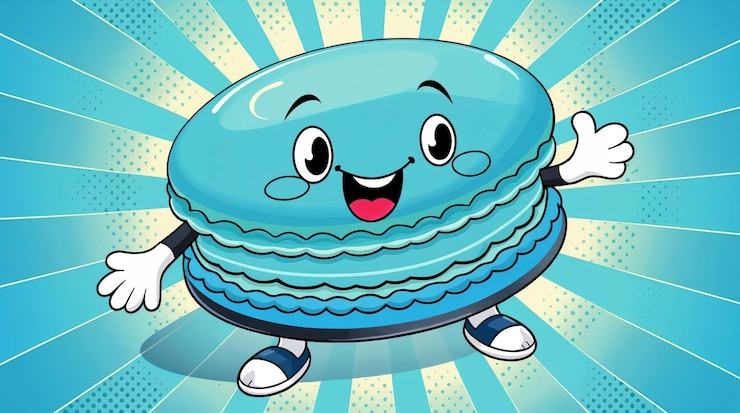 Foto desenho animado de macarrão azul feliz