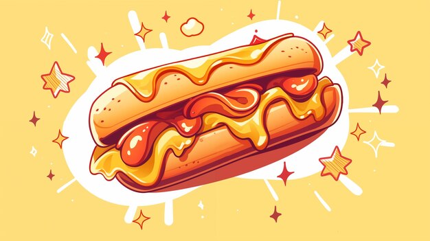 Foto desenho animado de mão, deliciosa ilustração de cachorro-quente.