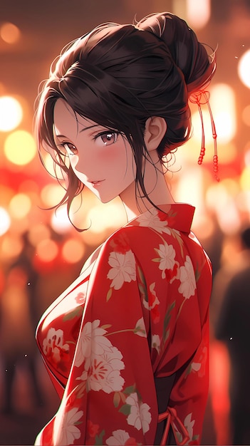 desenho animado de mão ilustração de menina bonita em kimono